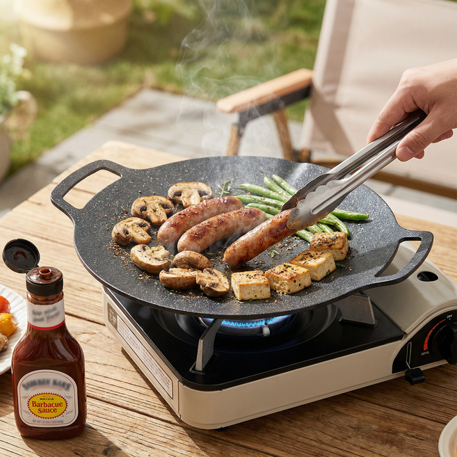 R Succeed I 캠핑 그리들팬 옥외 그릴 인덕션 범용 구이판 원형 불판, 1개, 36cm