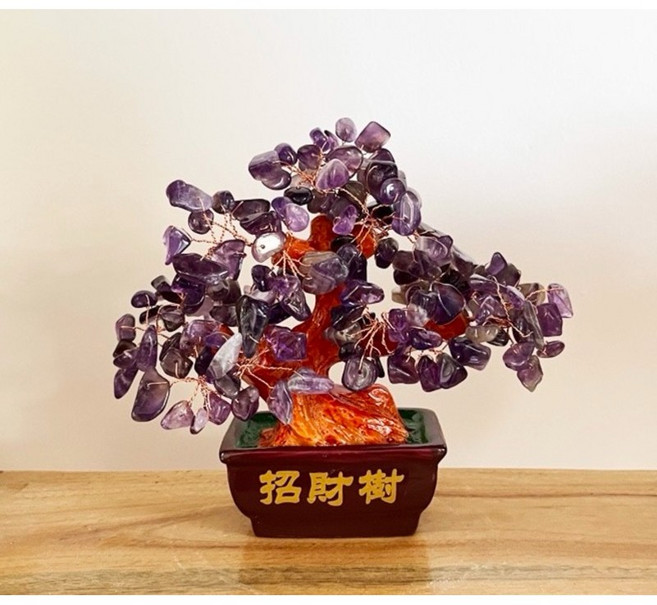 招財樹 水晶招財樹 招財 水晶 招財樹水晶 招財樹盆栽 招財樹聚寶盆 黃水晶 紫水晶 避邪 招財擺設 辦公室招財 聚財, 紫水晶招財樹