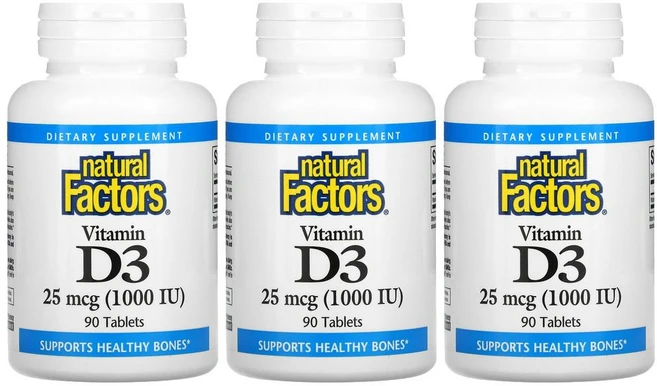 네추럴팩터스 비타민 D3 1000IU 글루텐 프리 비건 타블렛, 90개입, 3개, 90정 - 쿠팡
