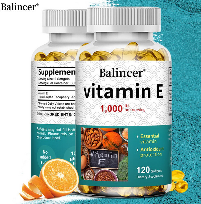 비타민 E 오일 소프트 캡슐 1인분당 1 000IU 필수 항산화 보충제 흡수 용이 - 피부 면역 건강 - Non-GMO, 1개, 60회분