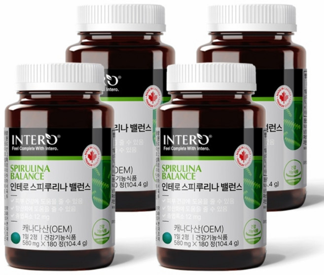 인테로 스피루리나 4개 피부건강에 도움을 줄 수 있음 항산화 스피룰리나 스피리루나, 104.4g