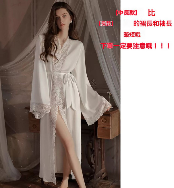 睡衣 冰絲 長袖睡袍 性感浴袍 純欲風新娘晨袍