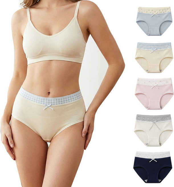 여성 배색 중허리 힙커버 얇은 삼각팬티