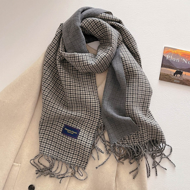 Trendy C신상 한국판 체크 머플러 한국판 겨울 보송보송 울 니트 워머 남녀 코디 머플러