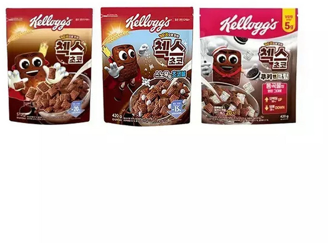 [베스트픽] 켈로그 첵스초코 3대장 세트(오곡 570g + 스노우초코볼 420g + 쿠키앤크림 420g) 1세트