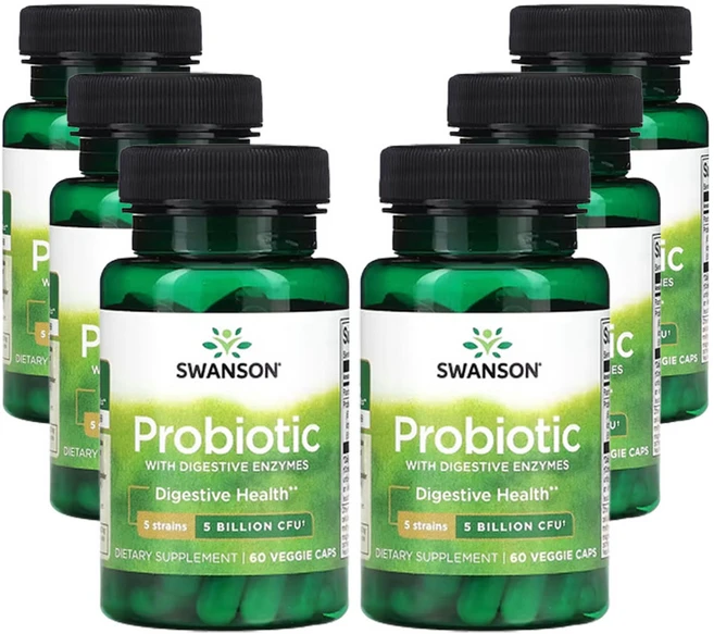 스완슨 소화 효소 함유 프로바이오틱 50억CFU 베지 캡슐 60정, 6개 - 쿠팡