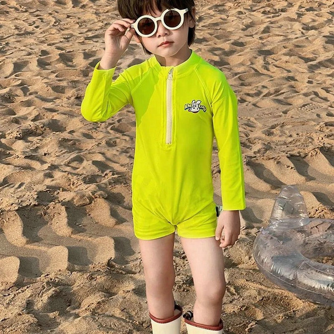 男童連體長袖夏季泳衣新款泳裝寶寶游泳衣連身平角連體泳衣