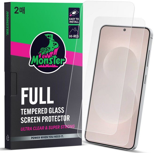 몬스터 고화질 슈퍼강력 투명 강화유리 휴대폰 액정보호필름 2p + 똥손탈출 부착틀, 1세트
