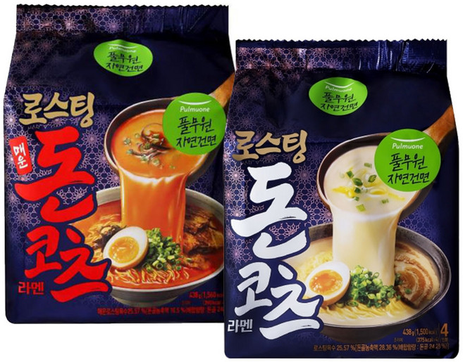 풀무원 자연건면 로스팅 돈코츠 라멘 순한맛4입 + 매운맛4입, 1개