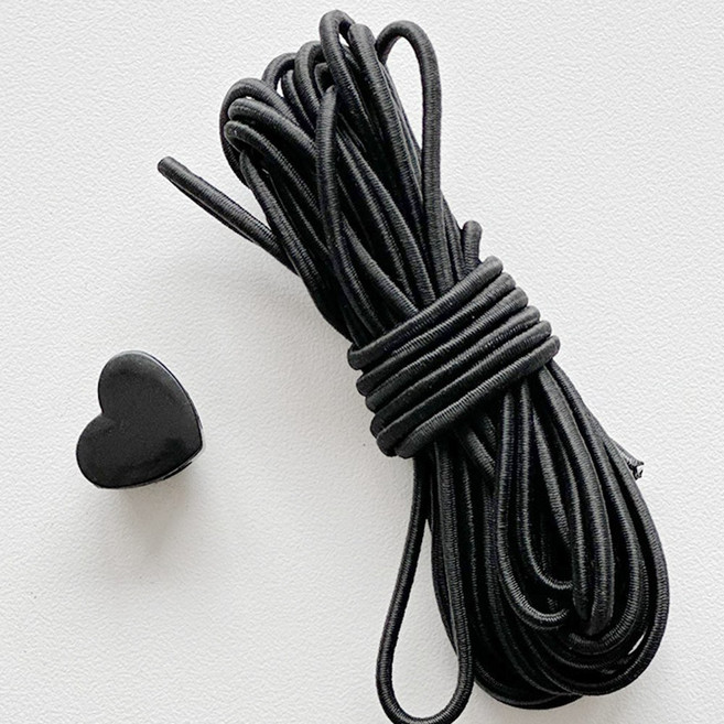 DIY 옷 소품 만들기 부자재 - 하트 스토퍼 + 스트링 5m 세트, 블랙, 10개