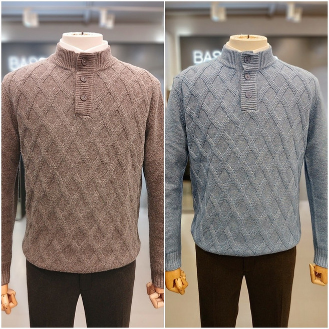 [바쏘옴므]A31NW4ZSW 25년 F/W 울 캐시미어 혼방 단추 모크넥 반폴라 니트 스웨터 2종 (쏘)