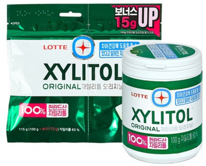 자일리톨 껌 오리지널 용기1개100g+리필1개115g, 2개, 115g