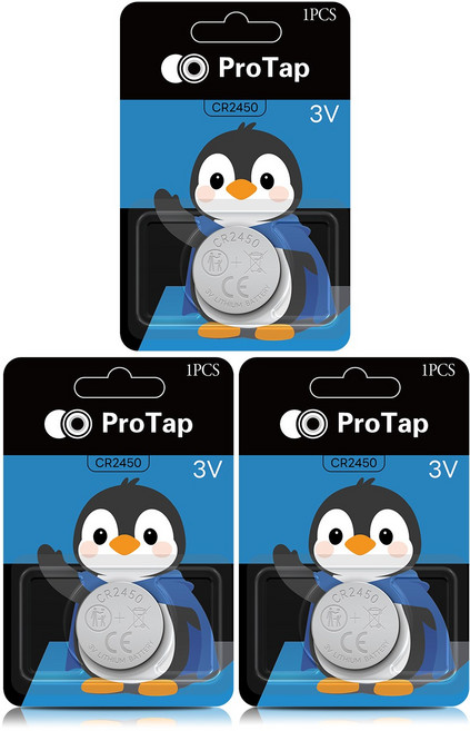 ProTap 대용량 리튬 코인건전지 CR2450, 3개, 1개입