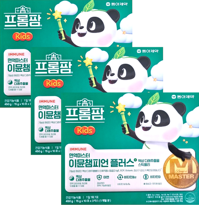 [약국용] 동아제약 프롬팜 이뮨 챔피언 30포 아연 비타민B D 키즈 어린이 청소년 성장기 면역력 뼈건강영양제, 450g, 3개
