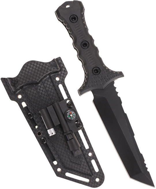 서바이벌 탄토 나이프 Z109 캠핑 등산용 칼 부싯돌, 1개, 매트블랙