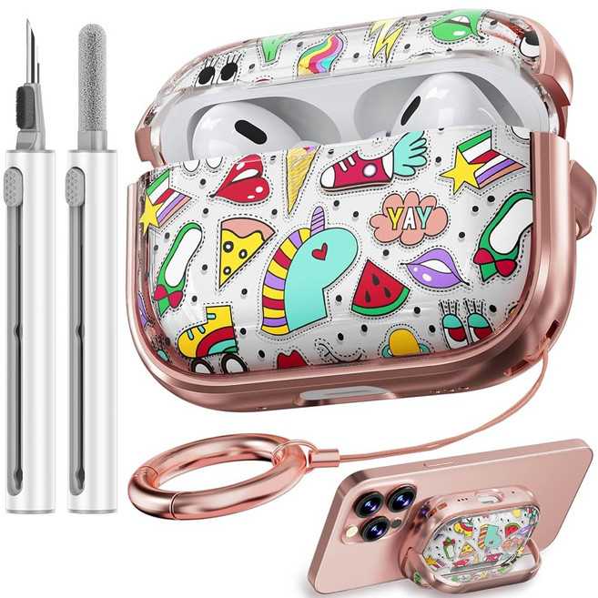 Airpods Pro 2 / Pro 세대 케이스 커버 플라워 귀여운 에어팟 프로 2 케이스 여성용 하드 아이팟 프로 케이스 (2022/2019) 에어팟 프로, 유니콘 낙서, 1개