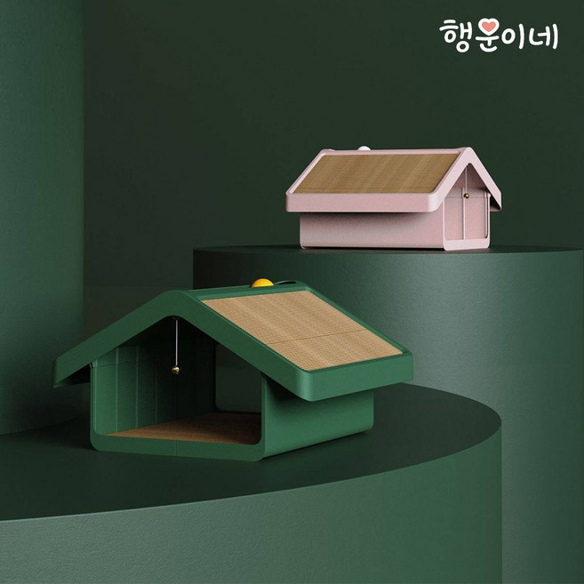행운이네 고양이 방울 스크래처 하우스 고양이장난감 숨숨집, 핑크, 1개