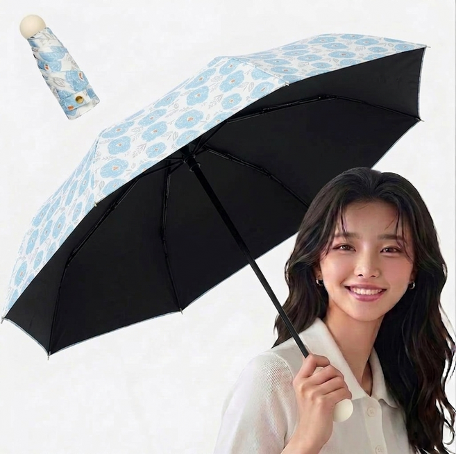 라우니 플라워 우양산 초경량 UV 암막양우산 꽃무늬 블루가든