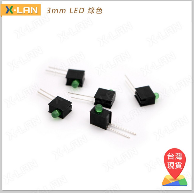 X-LAN 3mm 圓頭 綠色 LED 發光二極體 DIP 90度 彎腳 帶燈座 (5PCS), 1個