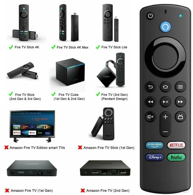 아마존 파이어 TV 스틱 호환 음성 교체 리모컨 L5B83G 2 세대 3 세대 라이트 4k 파이어 TV 3 세대, 1)Black, 1개