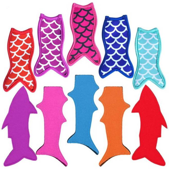 아이스크림 막대 홀더 냉동고 아이스 팝 슬리브 10개 묶음 재사용 네오프렌 아이스캔디 커버, Shark and Rectangle