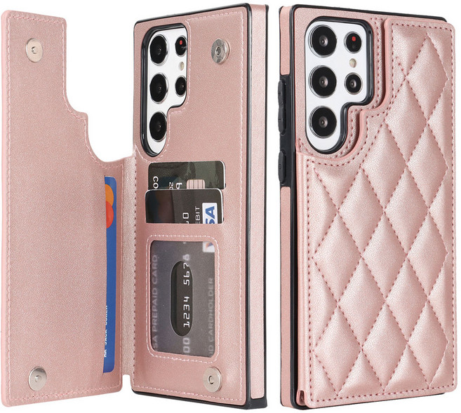 우꾸모 갤럭시 S24 S24플러스 S24울트라 인조 가죽 이중 똑딱이 버튼 카드 수납 케이스 핸드폰케이스 AC1732