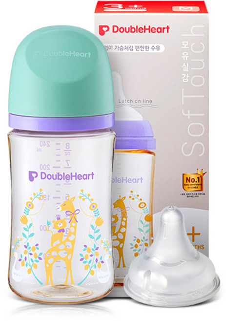 더블하트 모유실감 3세대 싱글팩(젖병+젖꼭지 M) 240ml, 1세트, 블루밍가든 젖꼭지(M)