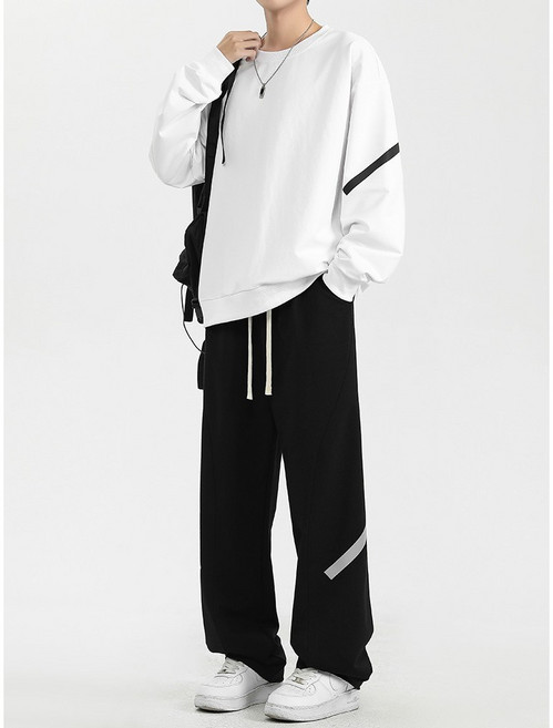 ANYOU 남녀공용 캐주얼 트레이닝복 세트 오버핏 스트라이프 디테일 운동복 빅사이즈 상하 세트 츄리닝세트