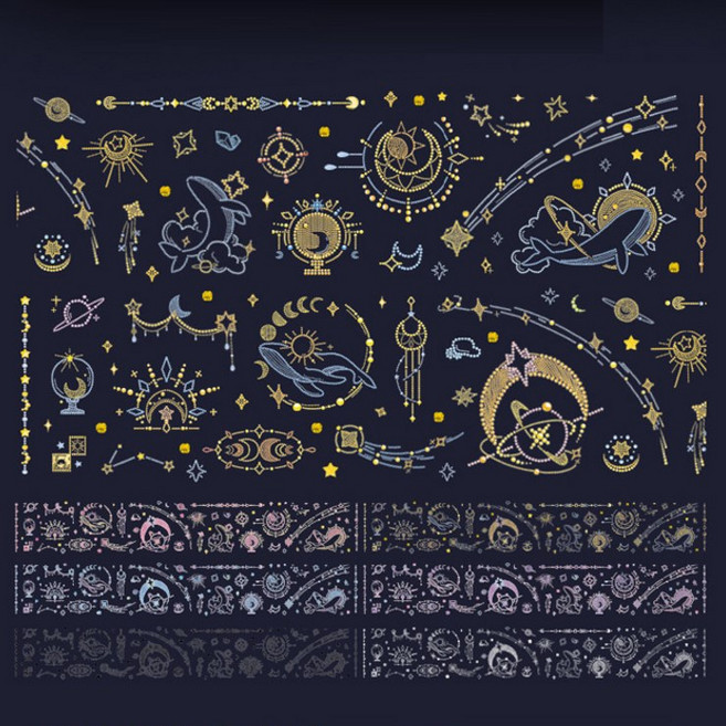 올리브파티 랜드오브일루션 시리즈 입체비즈크리스탈 빈티지 감성 방수 롤스티커 디자인 마테 다꾸 스티커, 1개, 달