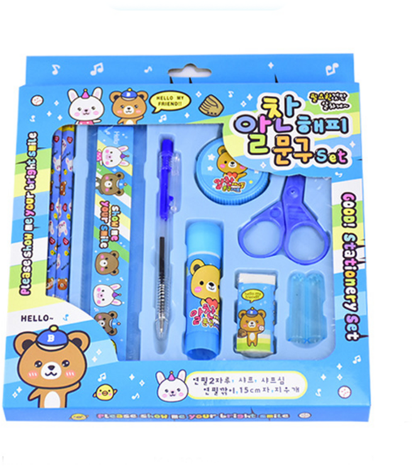 文具禮盒 鉛筆 幼兒園生日分享禮 文具十件套 開學文具畢業禮物, 藍色小熊款