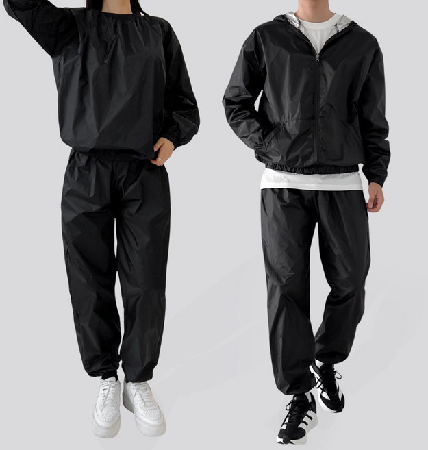 남여공용 땀복 슈트 다이어트 러닝 운동 트레이닝 맨투맨 후드 집업 세트 GQQ SF1035-1036