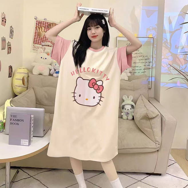 FATTYS 헬로키티 원피스 반팔 잠옷 홈웨어 캐릭터 파자마