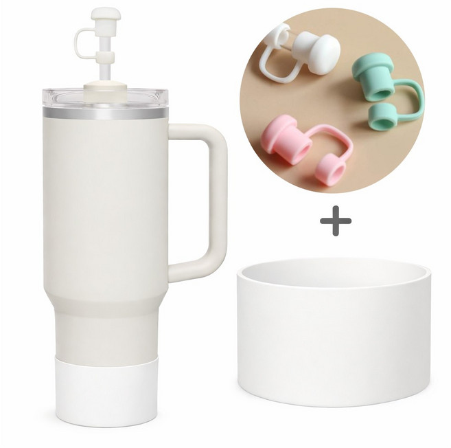 DQmall 텀블러 바닥커버1+빨대마개3 세트, 1개, 화이트