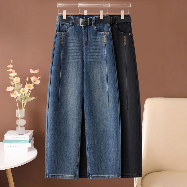 ROYALBELLE 여성 하이웨스트 와이드 배럴핏 루즈핏 청바지 캐주얼 데님 팬츠 S012713