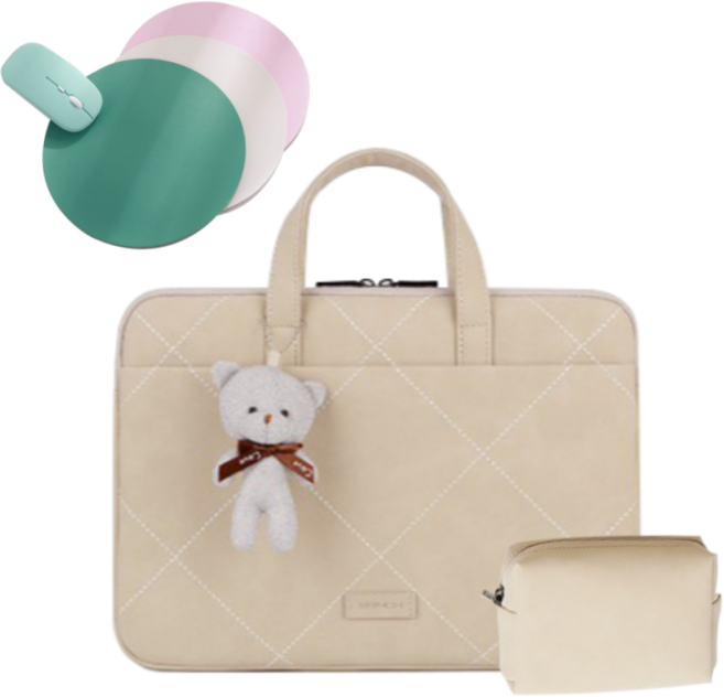 루미에르 예쁜 노트북 가방 파우치 엘지그램 삼성 갤럭시북 + 가죽마우스패드, 베이지, 베이지 14 ~ 15인치