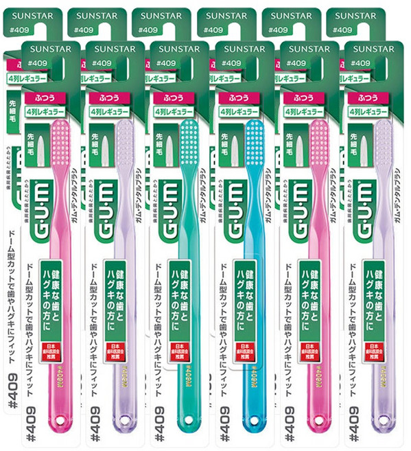 GUM 검 치과 일반 클래식돔트림 칫솔(중간모) 409+, 12개, 1개입