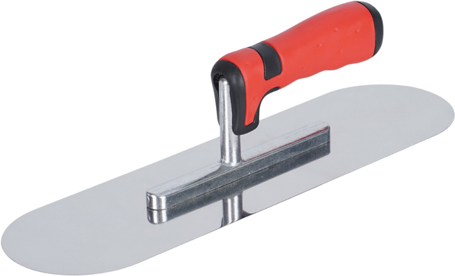 압착고데 흙손 갈갈이 둥근 헤드 미장칼 핸들 흙손 미장 도구 스테인리스강 350x100mm, 1개