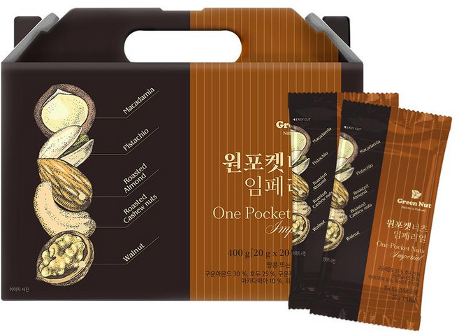 [그린너트] 순수견과 원포켓너츠 임페리얼 20g X 20입 견과류 견과, 20개