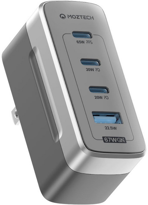 MOZTECH Slimo 超薄氮化鎵電源充電頭 快充頭 iPhone 三星適用, 1個, 鐵灰,67W（4孔）
