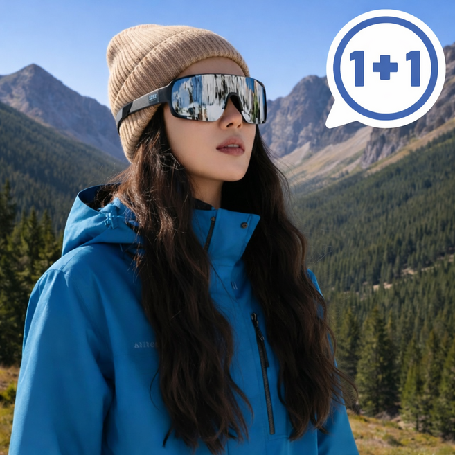 [1+1] 드고에 스포츠 방풍 스키 고글 러닝 라이딩 김서림방지 선글라스, 모던블랙