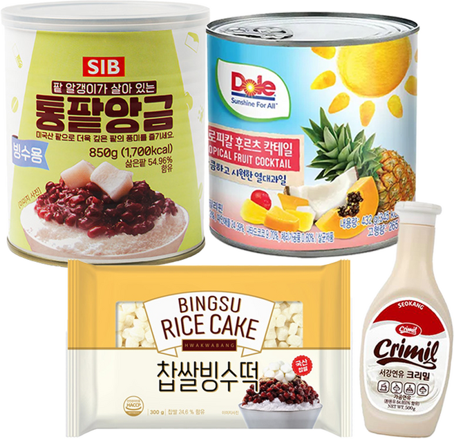 팥빙수 재료 세트 과일빙수 (빙수팥 후르츠칵테일 연유 빙수떡), 1세트, 2.07kg