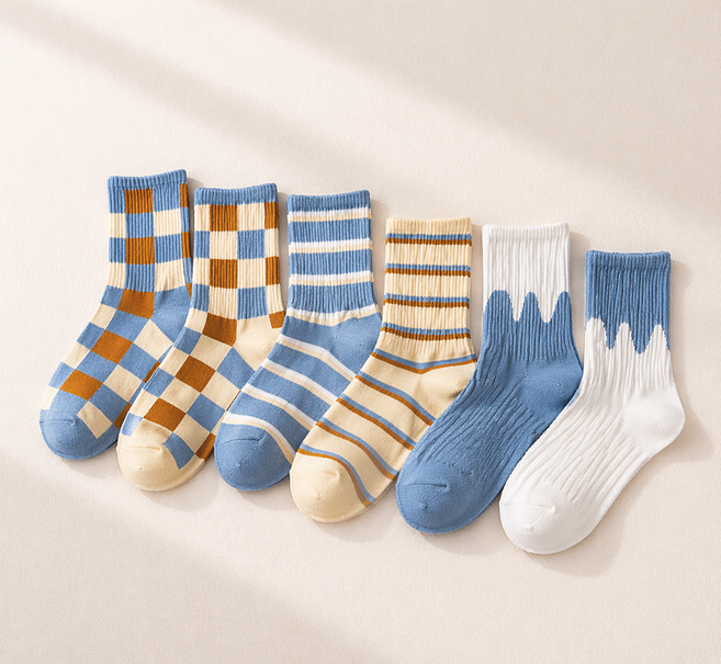 휴마이 골지 컬러 사계절 여성 면양말 6켤레 세트