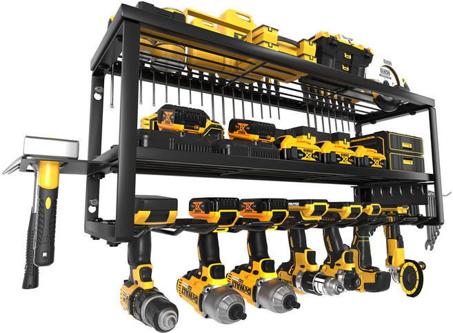 tinduo멀티 공구 정리 거치대 벽걸이 드릴 보관 선반, 블랙, 1개