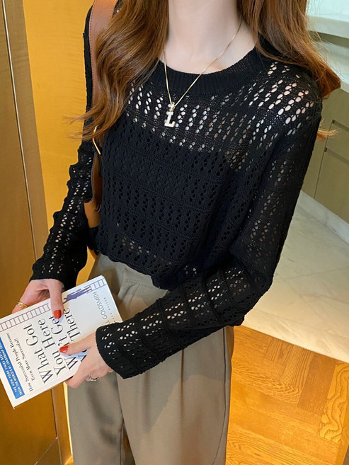 아이엠몽 여성용 꾸안꾸 시스루 그물 긴팔 니트 라리엔