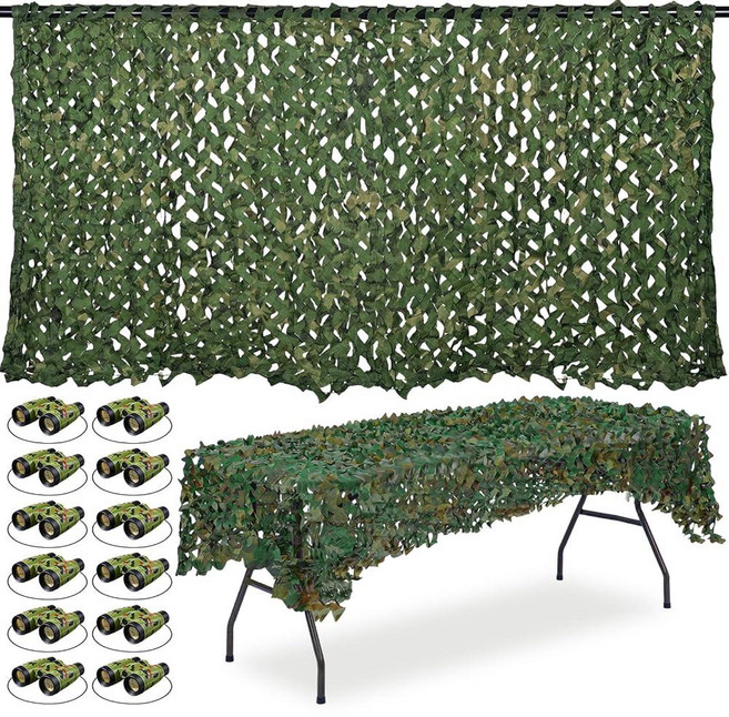 Tanlade 14 Pcs Kids Binoculars and Camo Netting Set Camouflage with Camouflage Backdrop Tablecloth