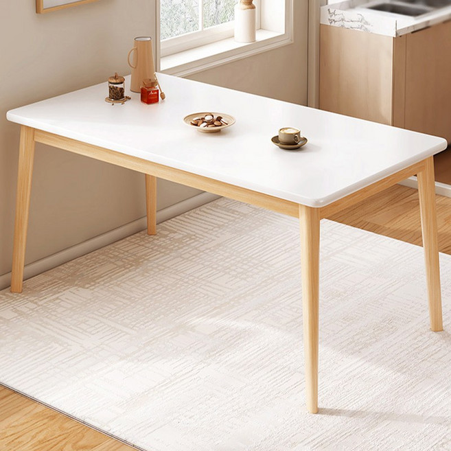 FONOW 식탁 심플 홈리스 우드 테이블 1200mm, 4인용, B-화이트