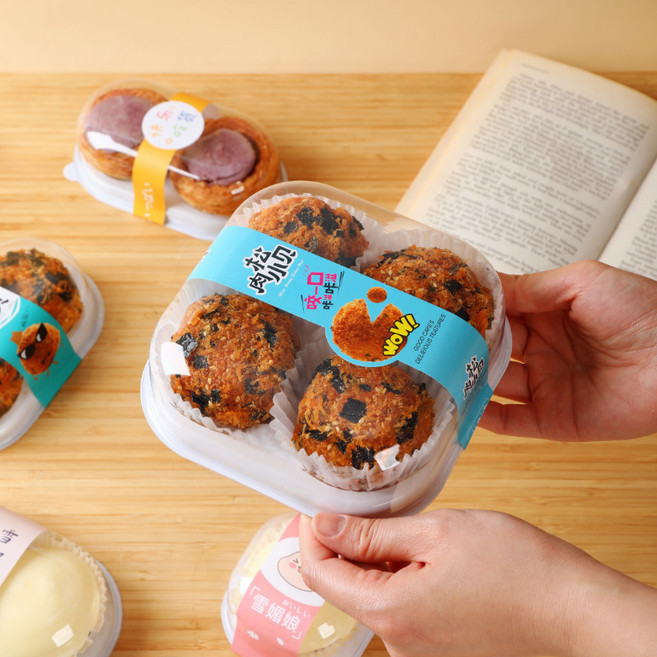 화과자 두바이쫀득쿠키 상자 모찌케이스 찹쌀떡 포장 카페 업소용 대용량 투명 양갱 두쫀쿠 용기, 100개, 36_4개 세트 블루 육송 작은 베이비 스티커 100개