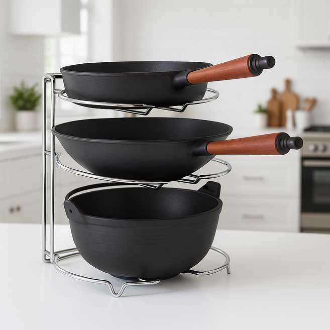 리벨룸 프리미엄 후라이팬 정리대 7mm, 1개, 실버, 3단