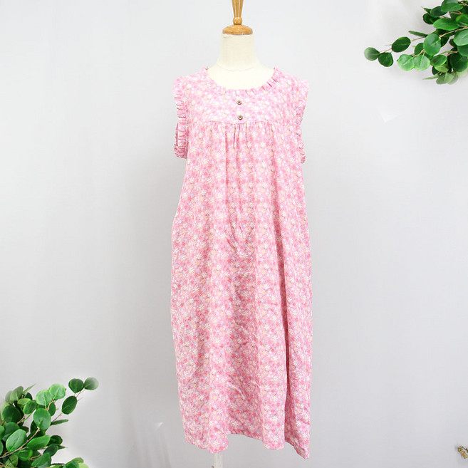 [서울양품점] 국산 _ 프릴단추 아사면 민소매 홈웨어 원피스 여름 잠옷 실내복