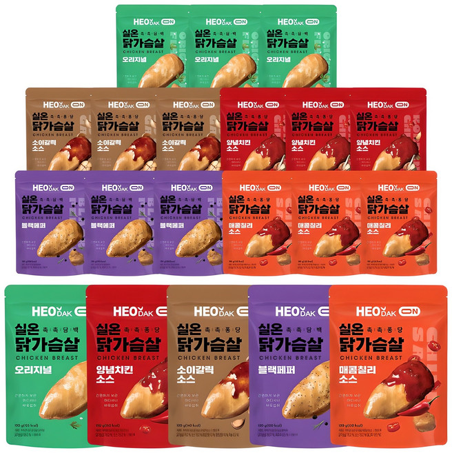 허닭ON 촉촉담백퐁당 실온 닭가슴살 5종 혼합, 20개, 120g